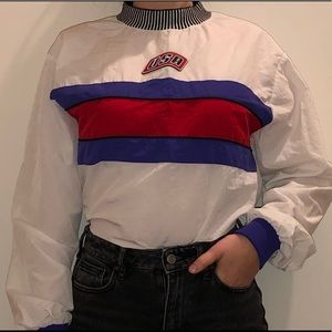 Retro “USA” Color-blocked Pullover Windbreaker